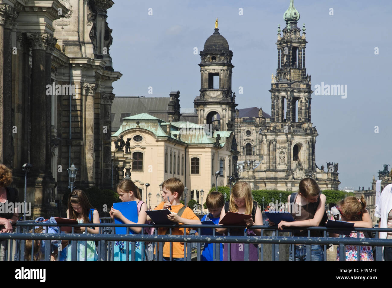 Brühlsche Terrasse, enfants, Dresde, Saxe, Allemagne, Banque D'Images