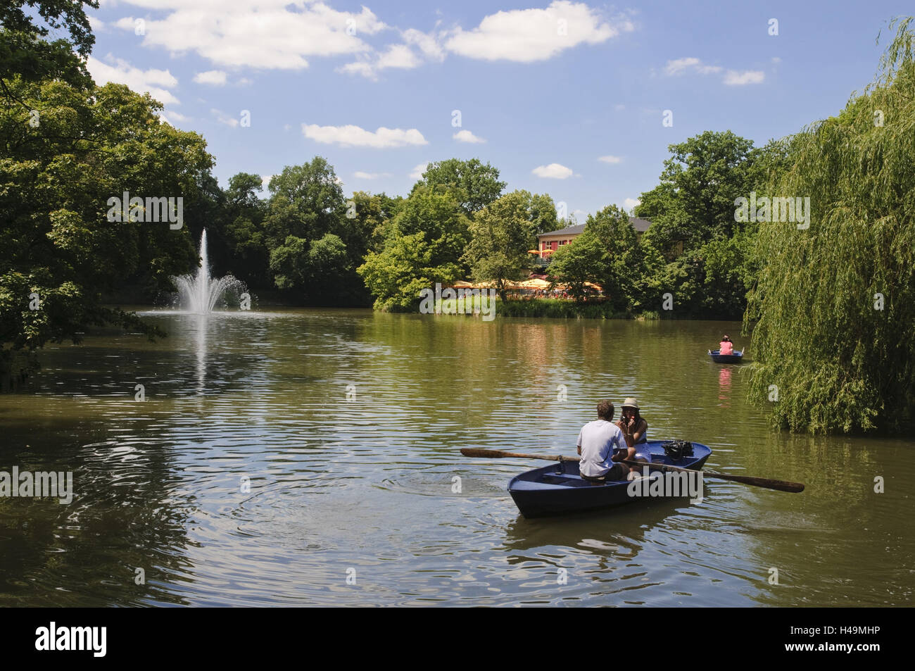 Dresde, 'grand jardin', Carolasee, oar boot, Carolaschlösschen, Saxe, Allemagne, Banque D'Images