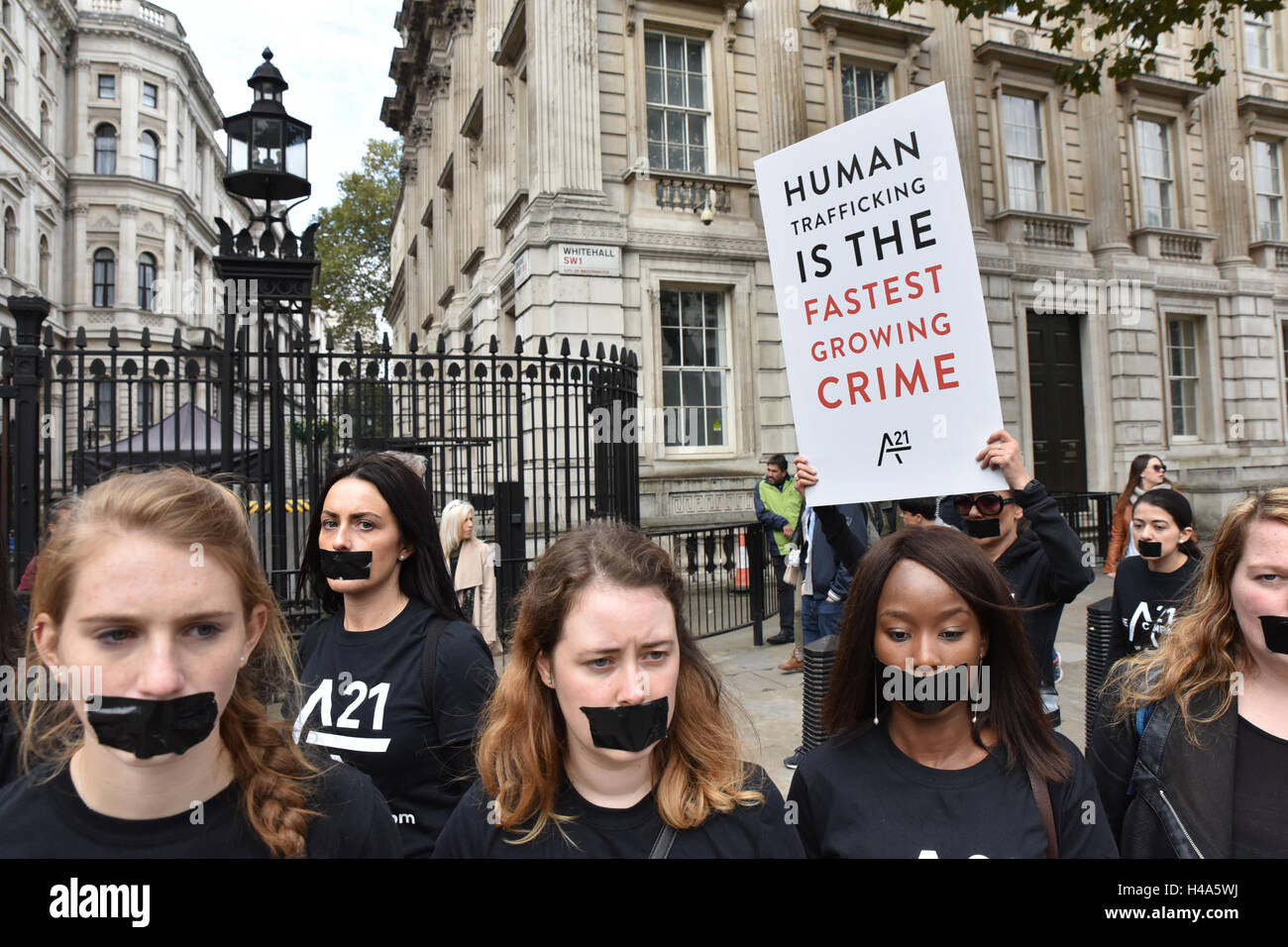Londres, Royaume-Uni. 15 octobre 2016. Marche pour la liberté, marche de protestation au centre de Londres. La marche silencieuse est contre l'esclavage moderne Banque D'Images