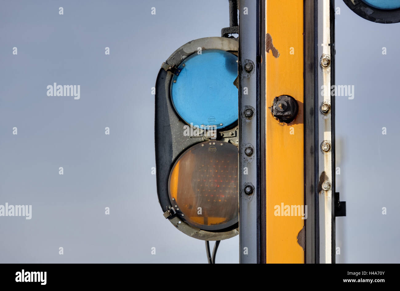 Ligne de chemin de fer, signal, lumières, close-up, Banque D'Images