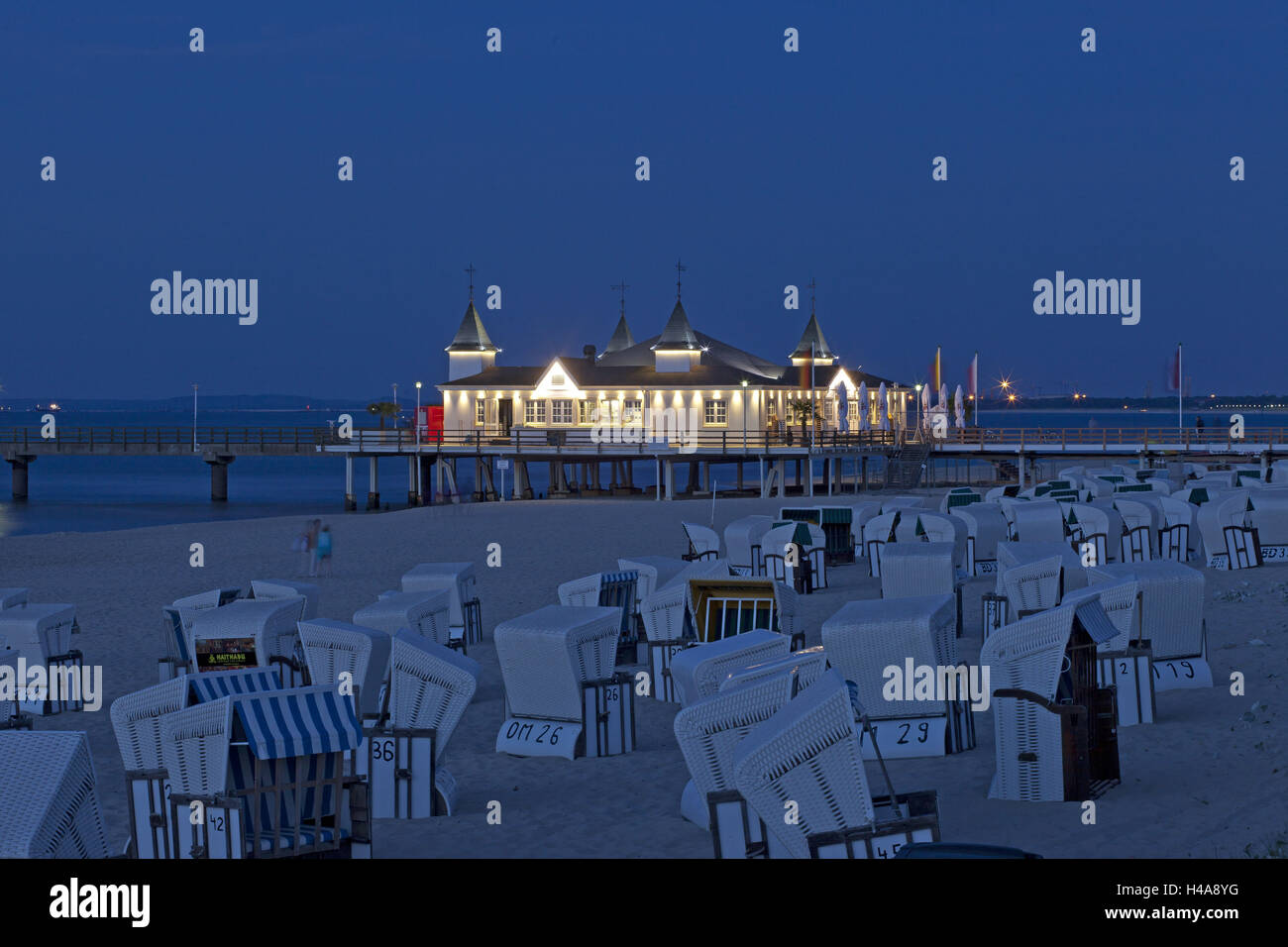 Allemagne, Bavière, île de Usedom, station balnéaire, d'Ahlbeck pier, soir, Banque D'Images