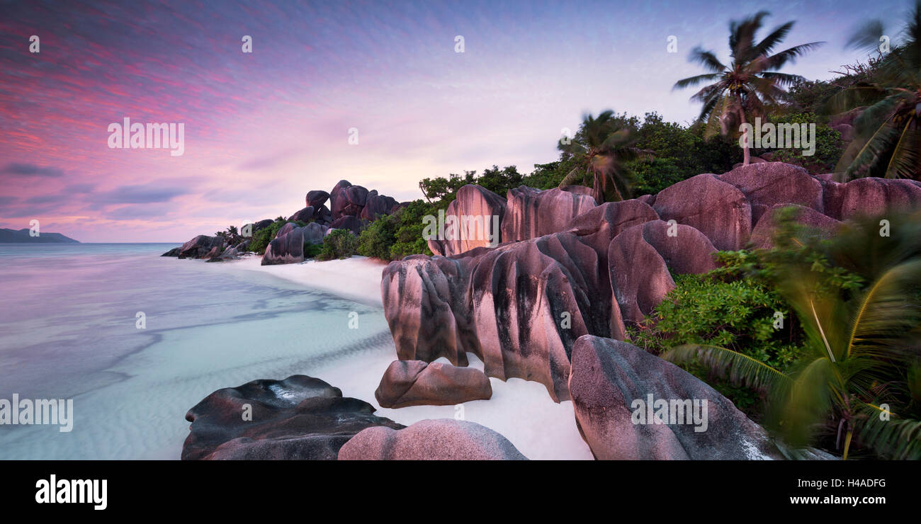 L'océan Indien, les Seychelles, La Digue, Anse Source d'argent, plage, Banque D'Images