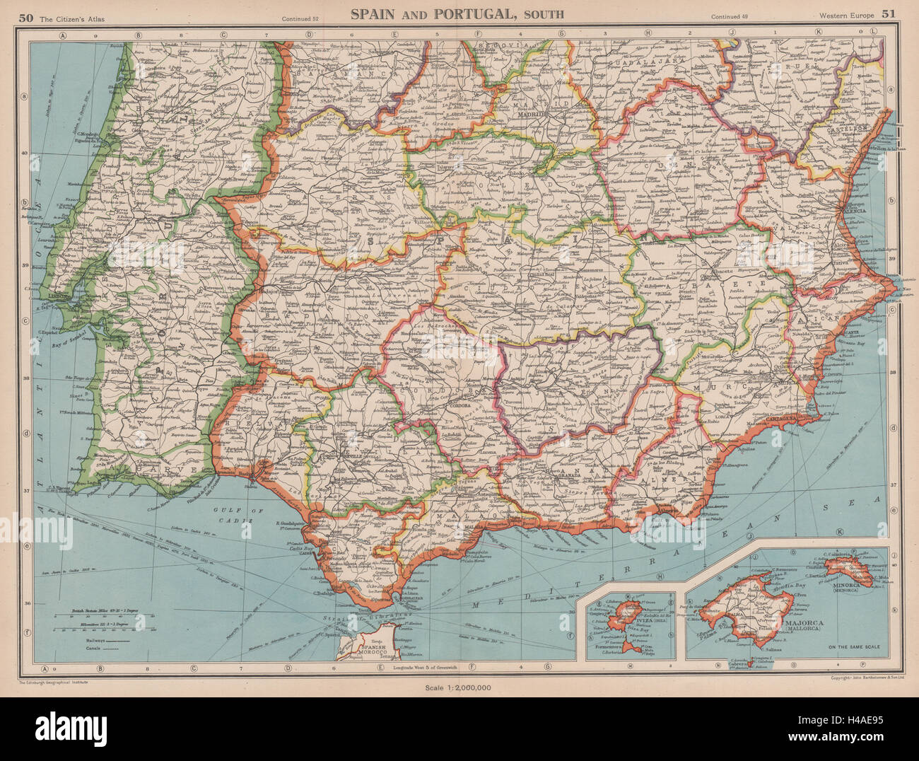 L'IBERIA. Espagne & Portugal. Andalousie Murcie Valence Estrémadure 1944 map Banque D'Images