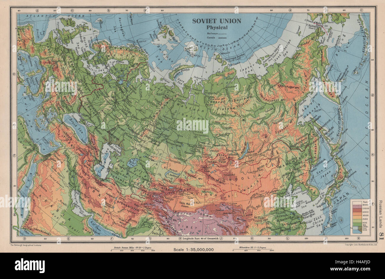 L'UNION SOVIÉTIQUE. Urss. Chemins de fer. BARTHOLOMEW 1944 old vintage carte graphique Banque D'Images