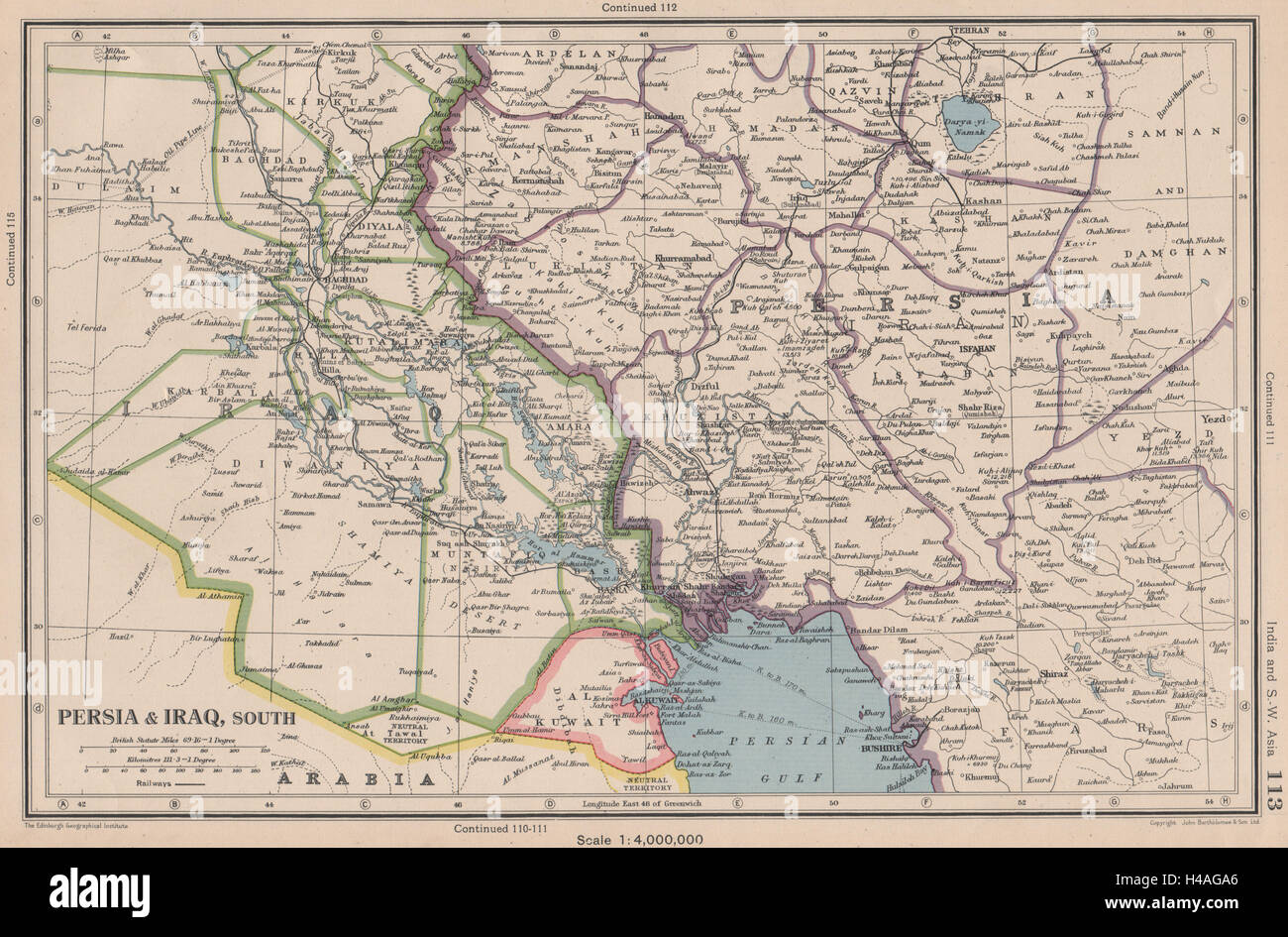 Moyen Orient. La Perse(Iran)& l'Irak du sud. Le Koweït. L'Iraq/Arabie zone neutre 1944 map Banque D'Images