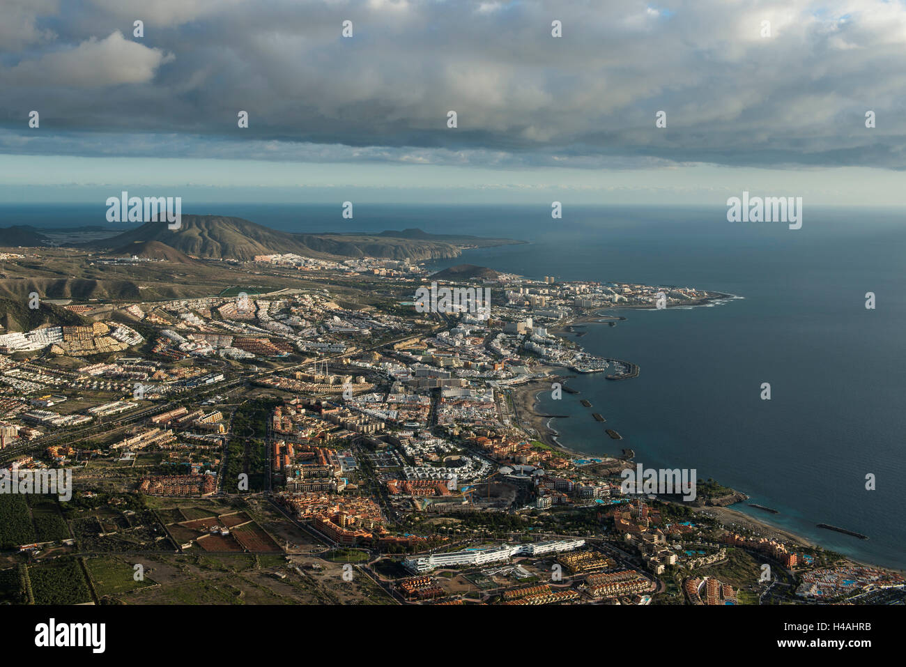 Tenerife, Playa de las Americas, San Eugenio, Costa Adeje, Playa de Fanabe, Playa de Torviscas, photo aérienne, la plage, l'Atlantique, mer, promenade, hôtels, bloc d'appartements, province Santa Cruz de Tenerife, Canaries, Espagne Banque D'Images