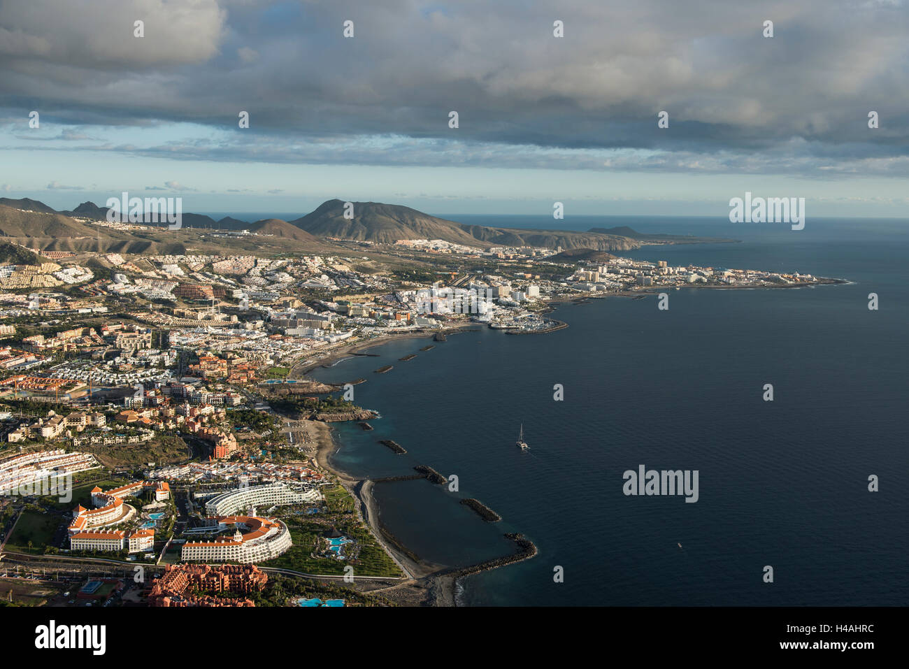 Tenerife, Playa de las Americas, San Eugenio, Costa Adeje, Playa de Fanabe, Playa de Torviscas, photo aérienne, la plage, l'Atlantique, mer, promenade, hôtels, bloc d'appartements, province Santa Cruz de Tenerife, Canaries, Espagne Banque D'Images