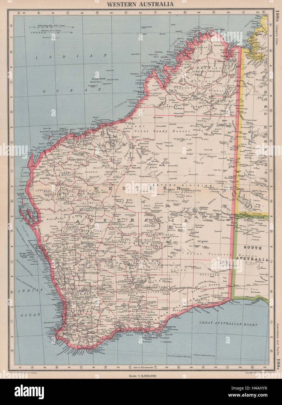 L'OUEST DE L'Australie. montrant les districts et Goldfields. BARTHOLOMEW 1944 map Banque D'Images