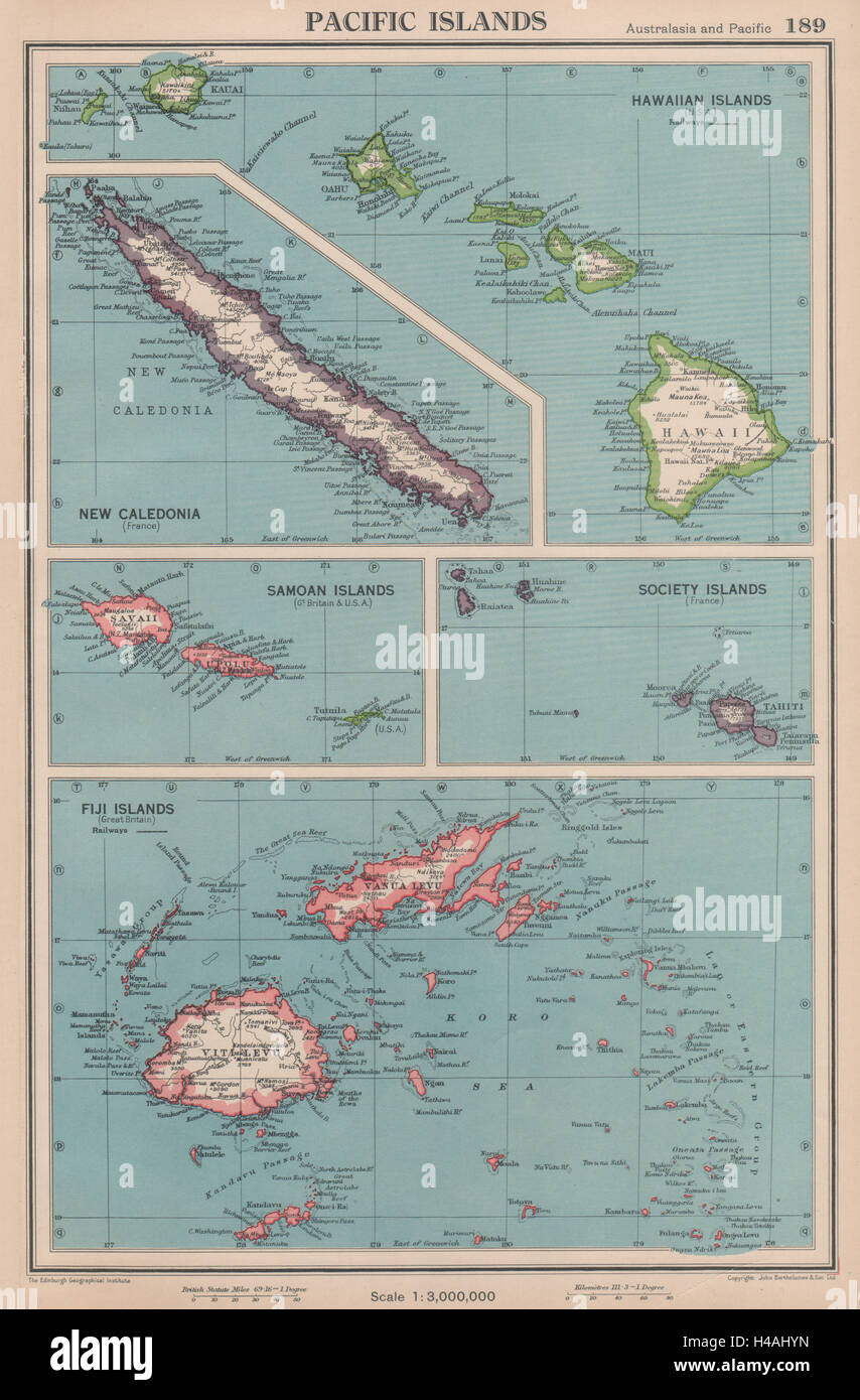 Îles du Pacifique. Hawaii Samoa Fidji Nouvelle Calédonie Îles de la société 1944 Ancien site Banque D'Images