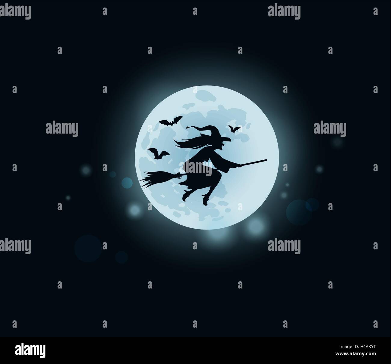 Vieille sorcière volant sur un balai à minuit. Vector illustration Illustration de Vecteur