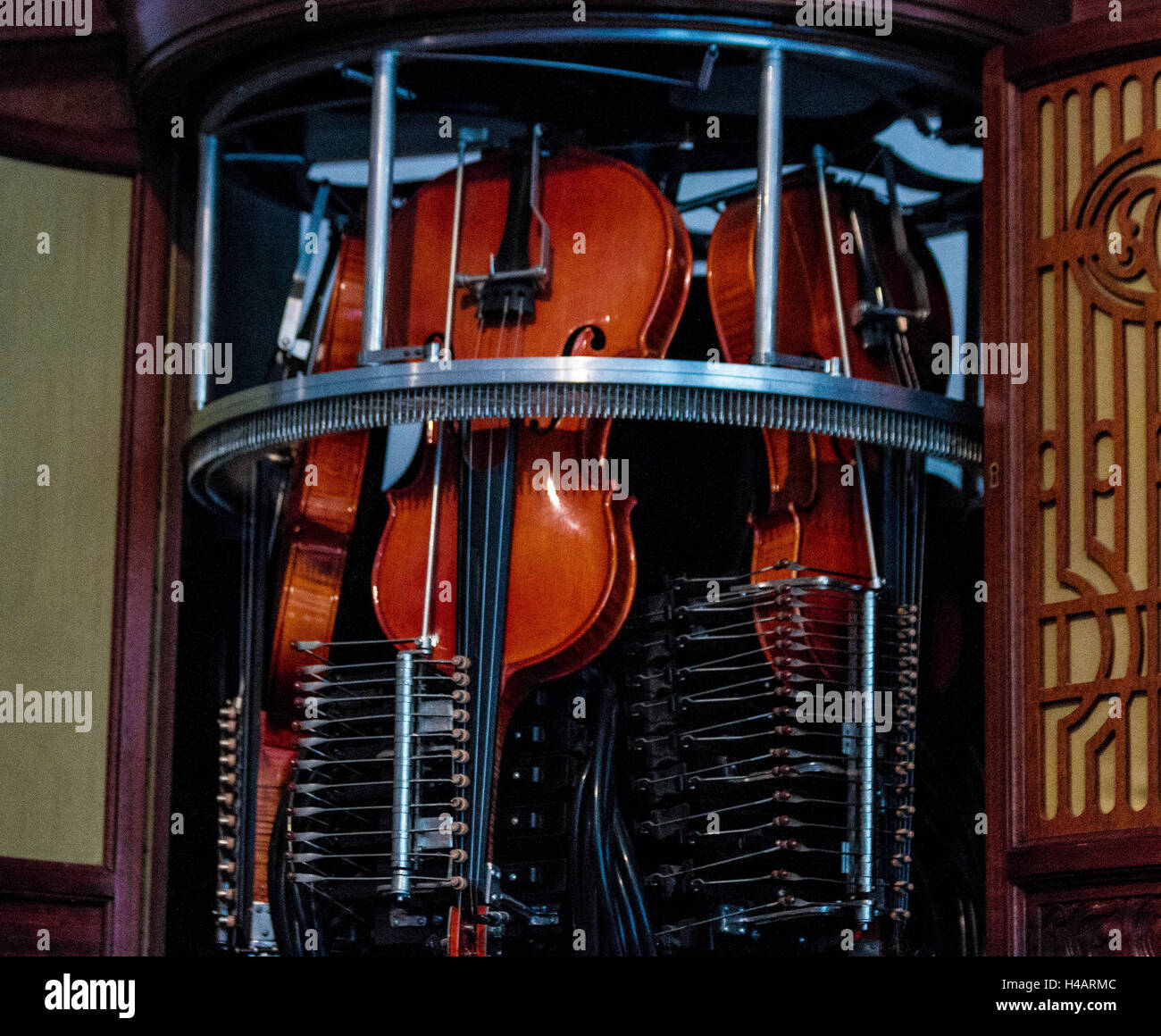 Violons en cas Siegfried's Musée des Instruments de musique mécanique, Rudesheim, gorges du Rhin, l'Allemagne, de l'Europe Banque D'Images