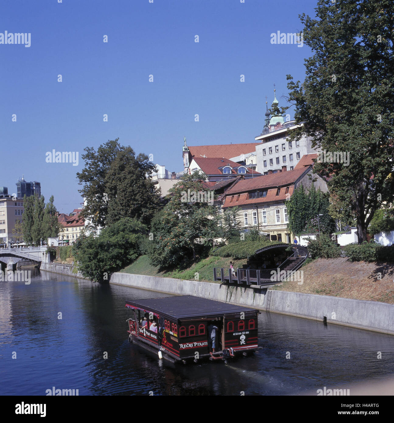 La Slovénie, Ljubljana, voyage en bateau sur la rivière Ljubljanica, Banque D'Images