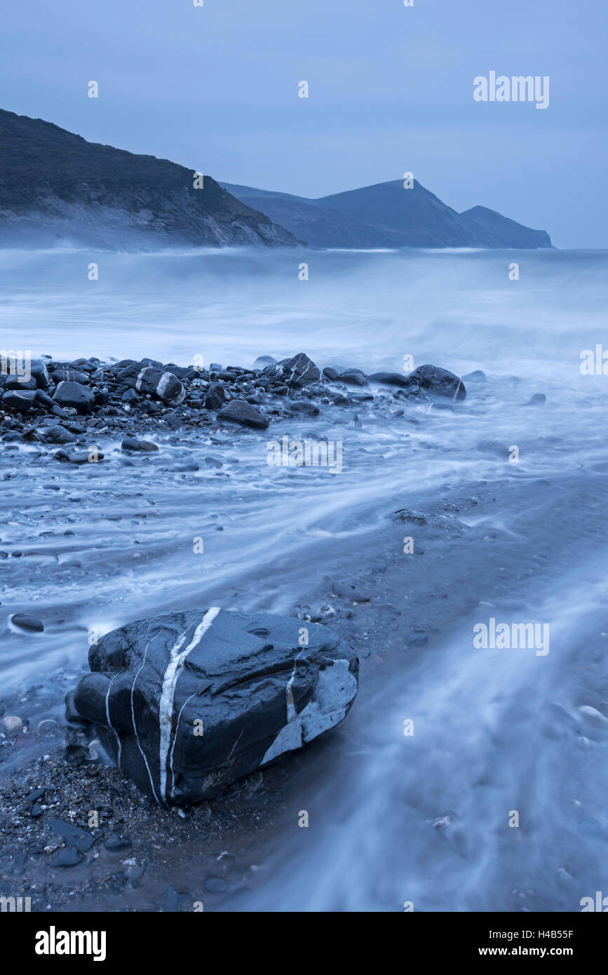 Veiné de quartz roches sur Crackington Haven beach, Cornwall, Angleterre. Banque D'Images