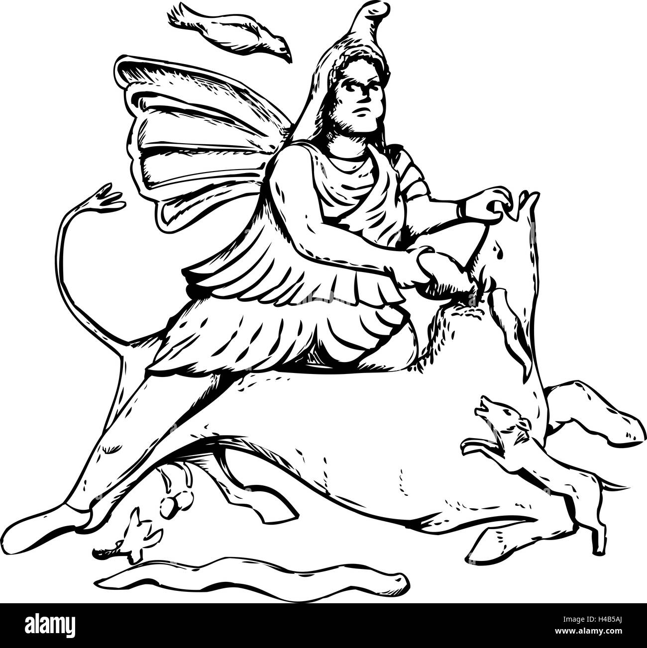 Reconstruction de médecine légale a décrit Mithra tuant d'un taureau noir à partir de la 4e siècle, artwork Banque D'Images