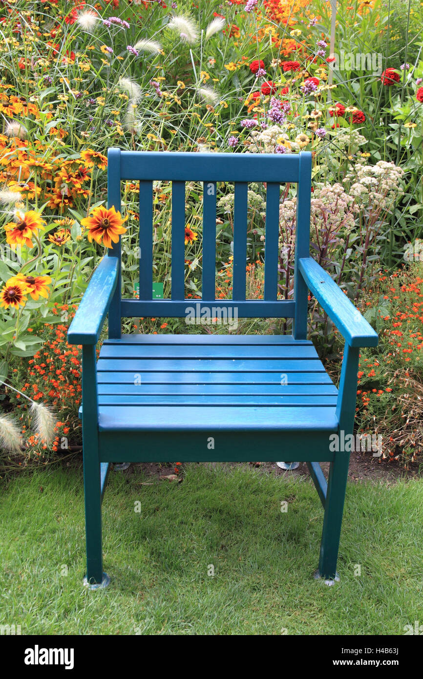 Jardin, chaise, fleurs, Summers, Banque D'Images