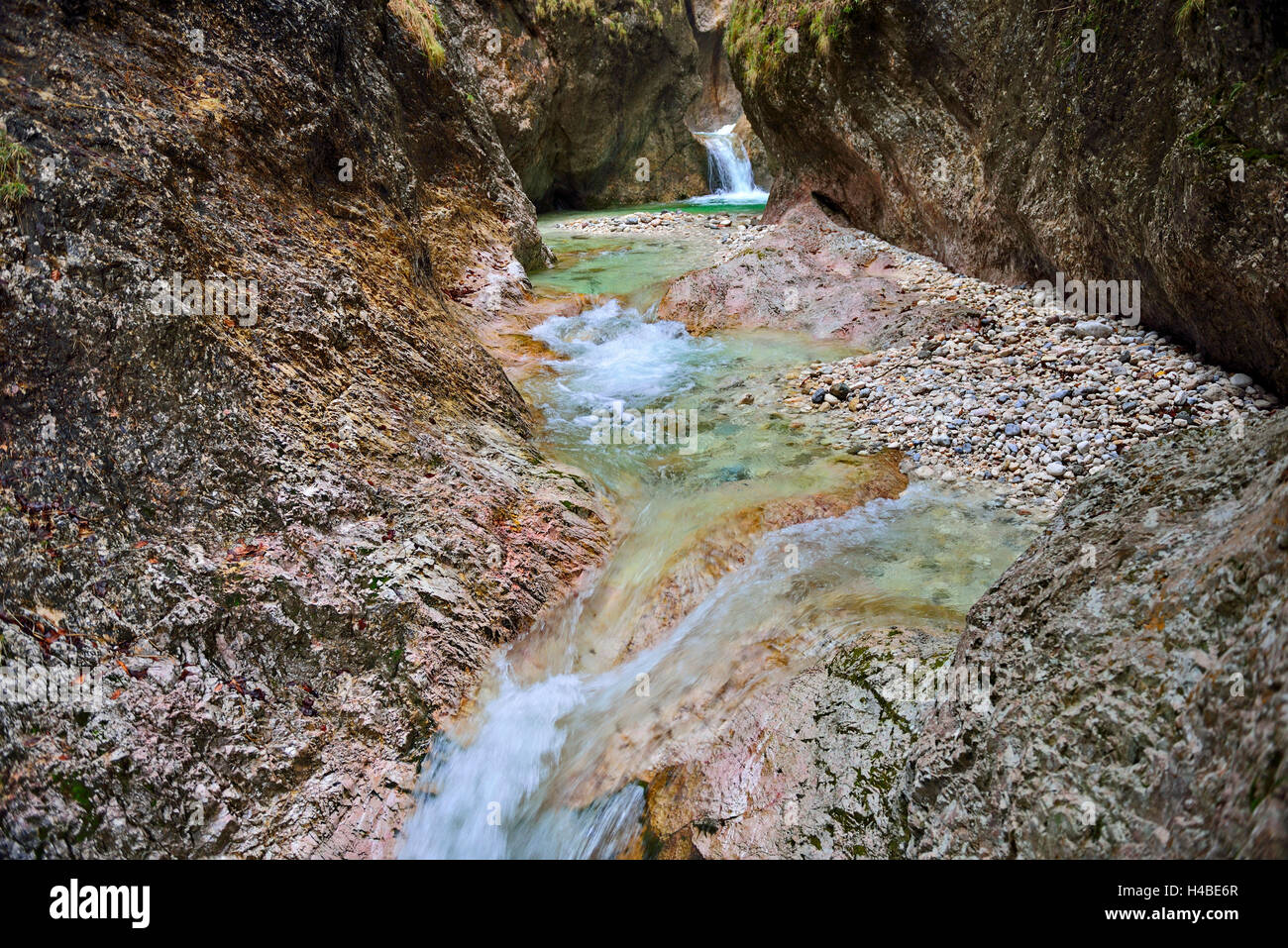 Cours d'un ruisseau dans la gorge (Almbachklamm) Banque D'Images