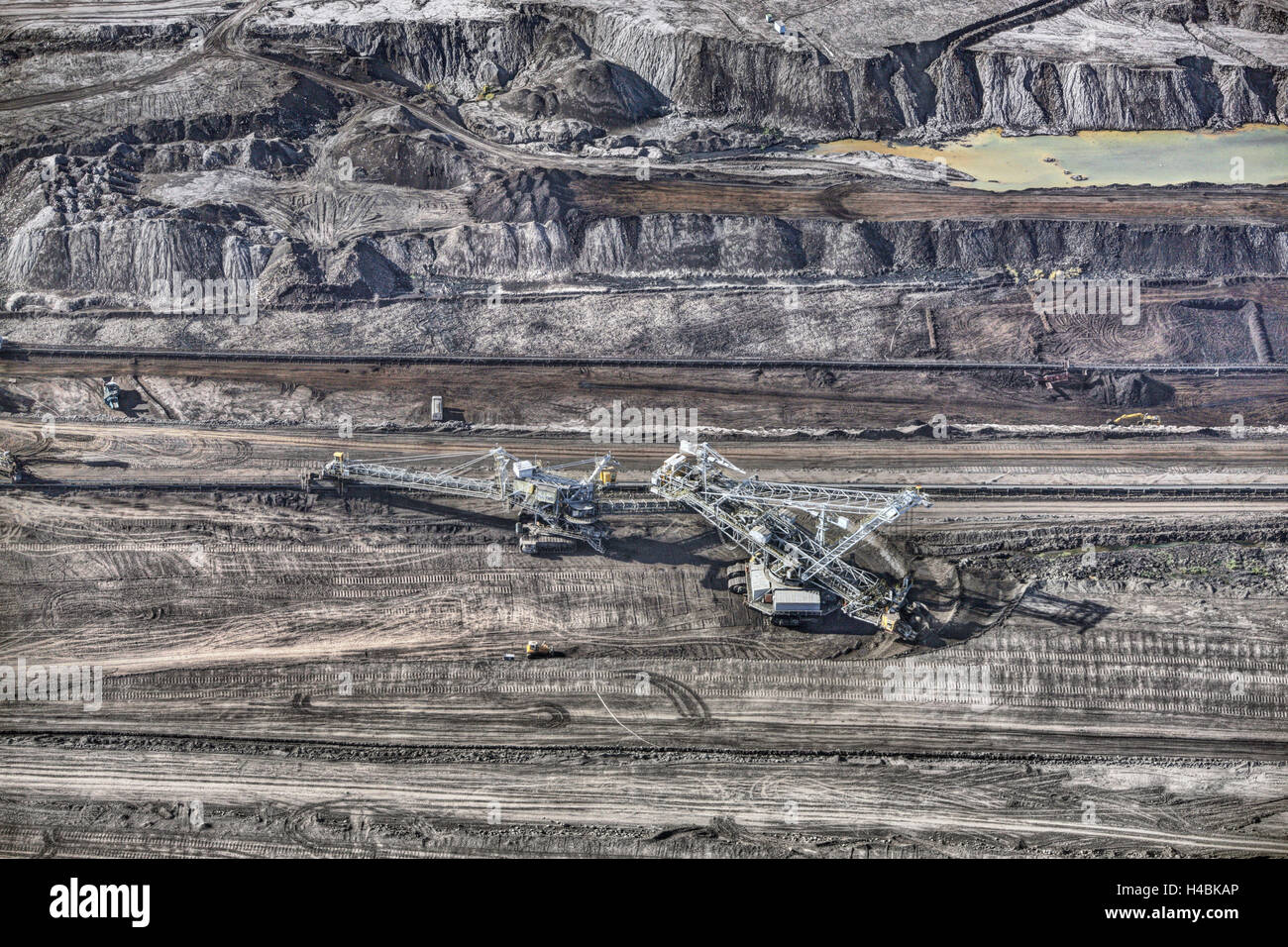 L'exploitation de mines de charbon brun, l'Allemagne, la Saxe-Anhalt, Amsdorf, vue aérienne, Banque D'Images