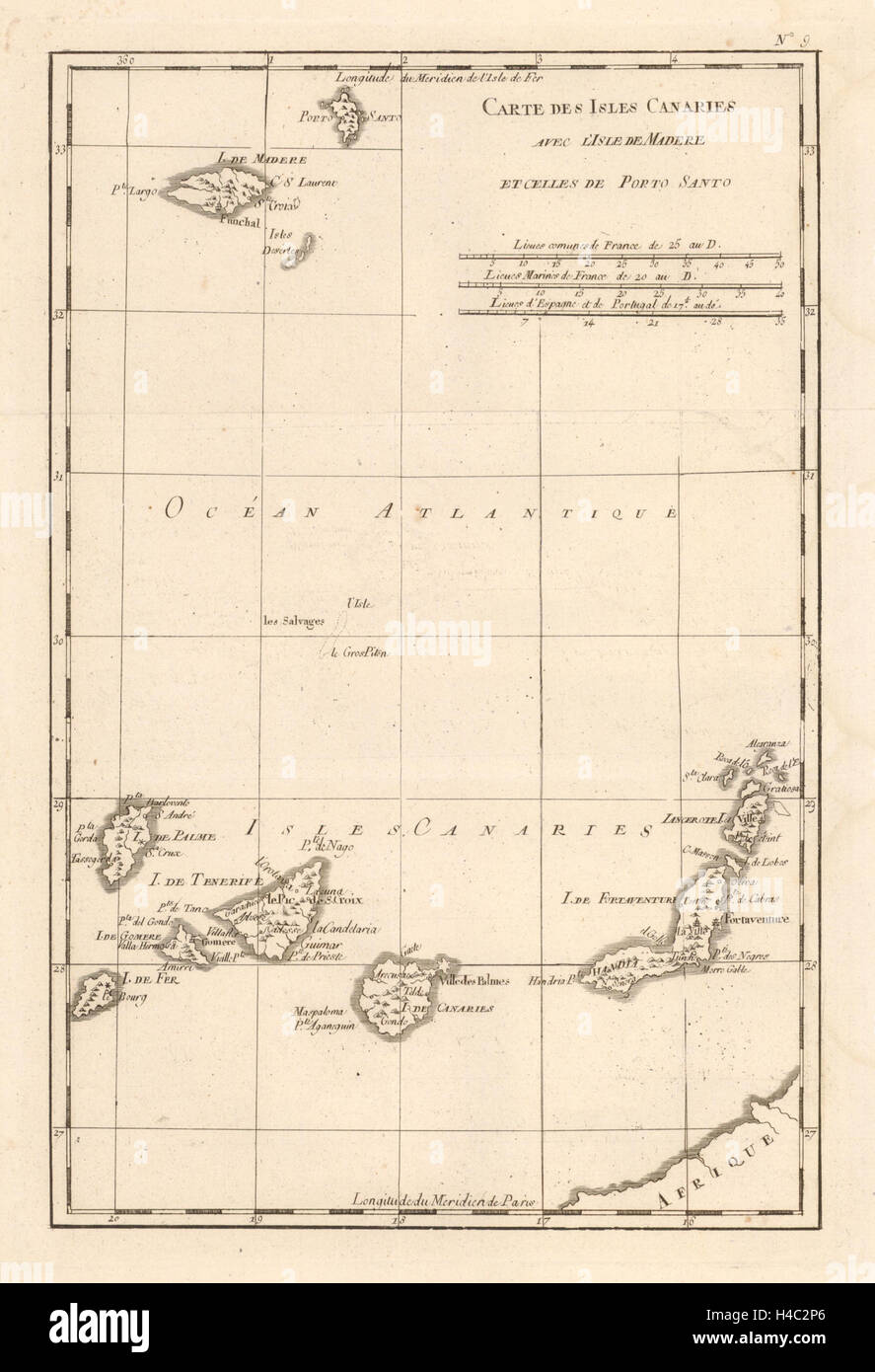 Carte des Isles Canaries avec L'Isle de Madere et Porto Santo…'. BONNE c1787 la carte Banque D'Images