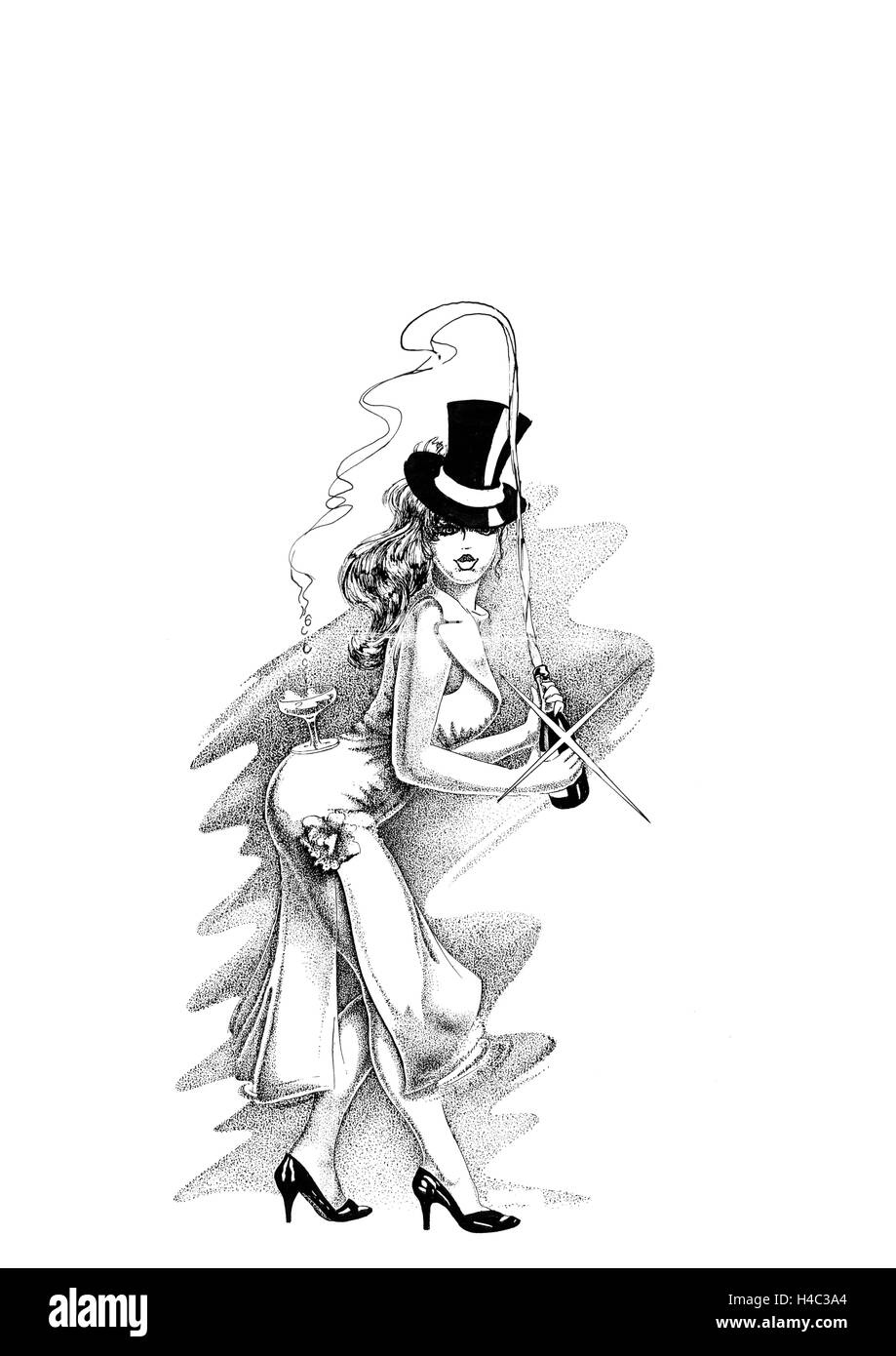La Barmaid avec top hat et champagne Banque D'Images La Barmaid avec top hat et champagne Banque D'Images