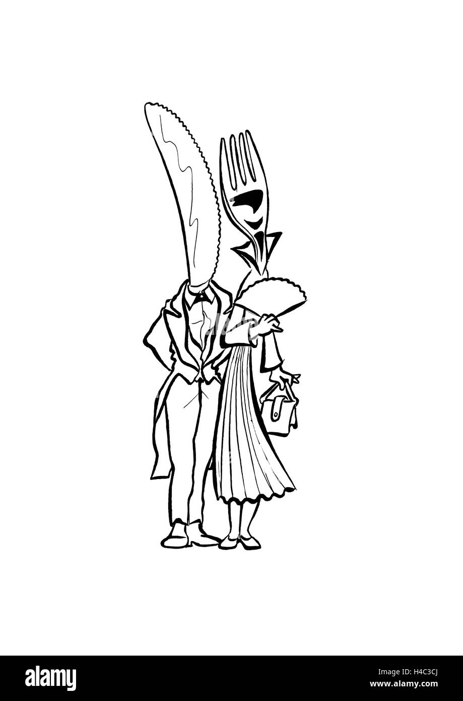 Mariée et le marié comme couteau et fourchette Banque D'Images