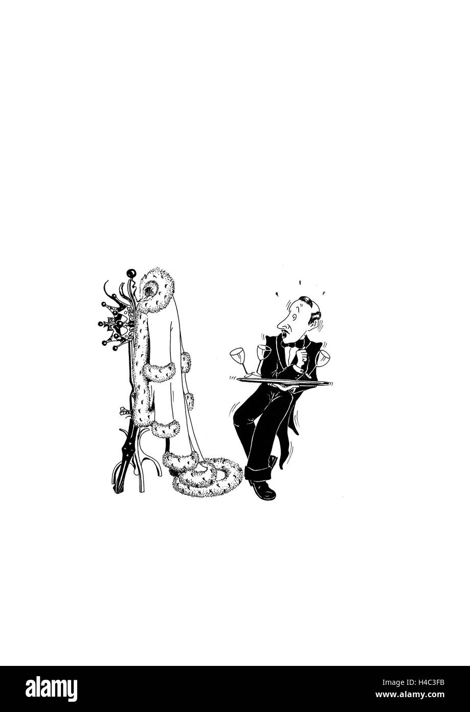 Manteau d'hermine avec la couronne du roi accroché sur coatrack, de garçon irrité Banque D'Images