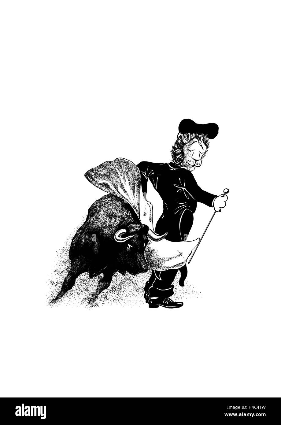 Lion comme un torero avec Bull et muleta Banque D'Images