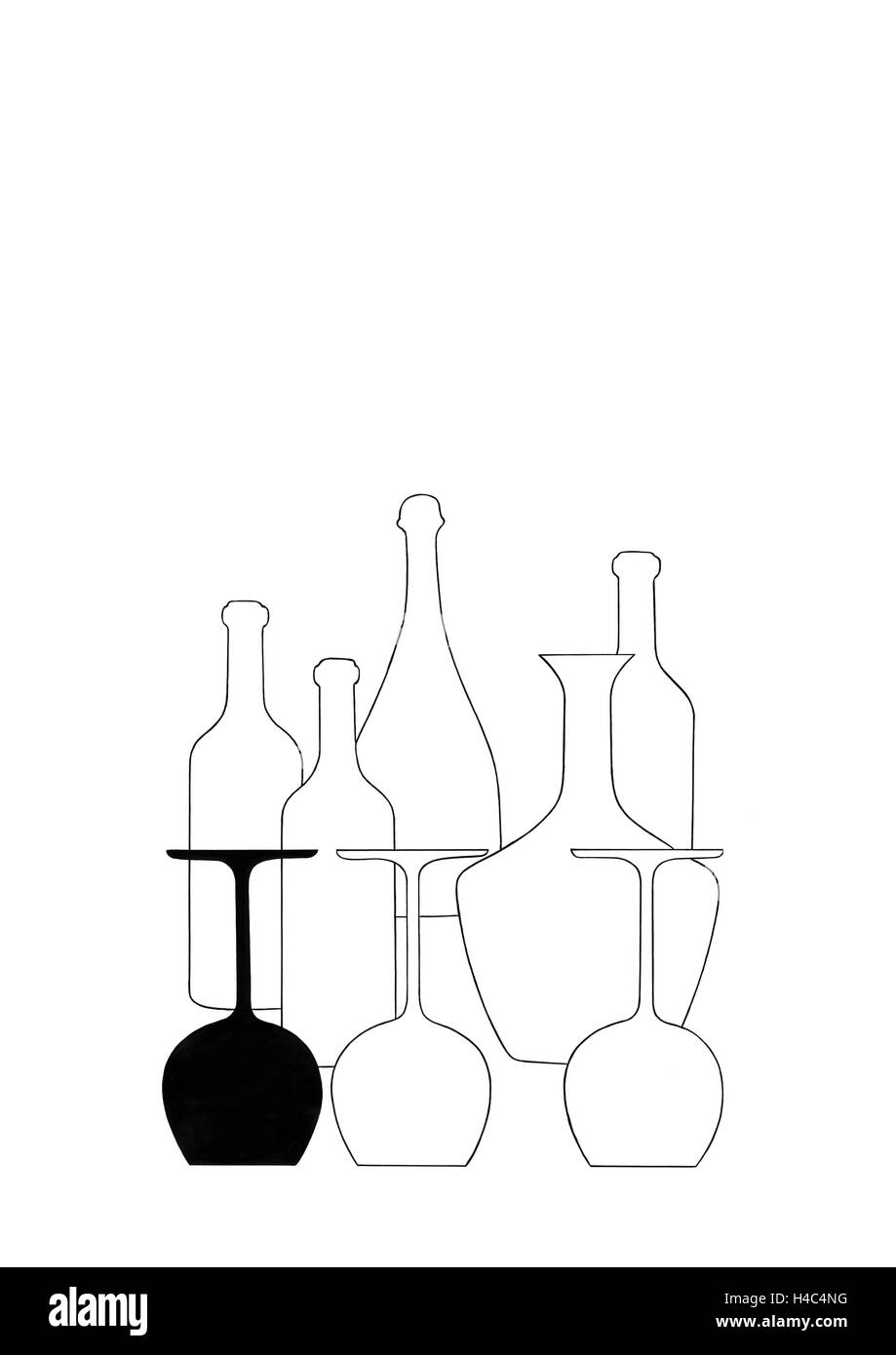 Les bouteilles de vin et wineglasses Banque D'Images