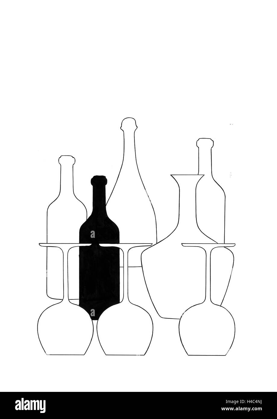 Les bouteilles de vin et wineglasses Banque D'Images