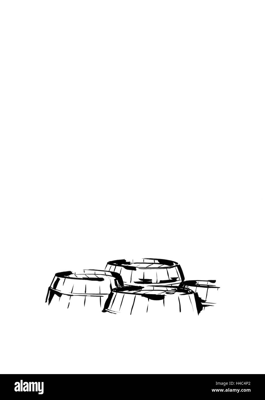 Carte des vins avec fûts de vin Banque D'Images