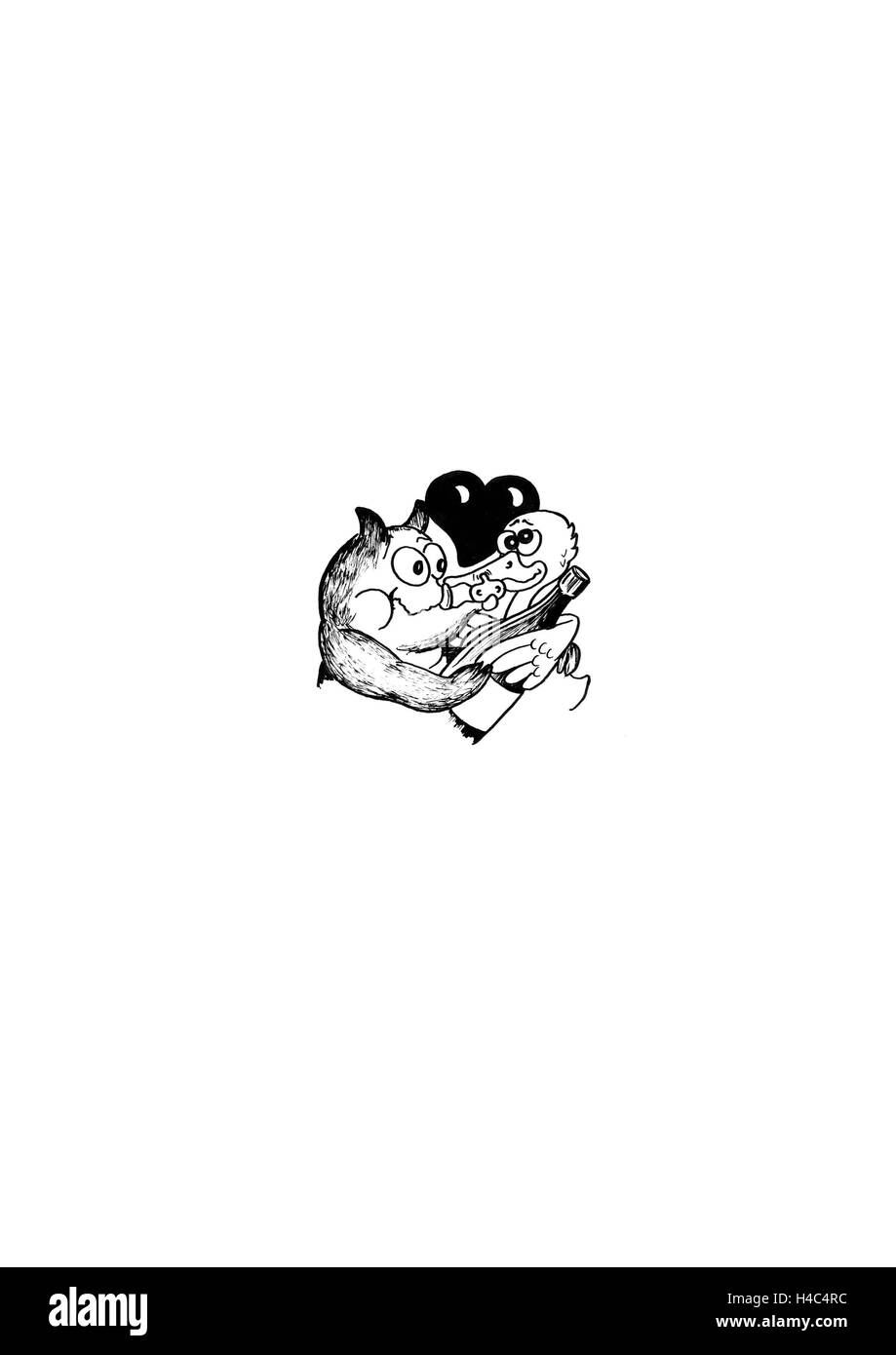 Le sanglier et le canard sauvage avec bouteille de vin rouge Banque D'Images