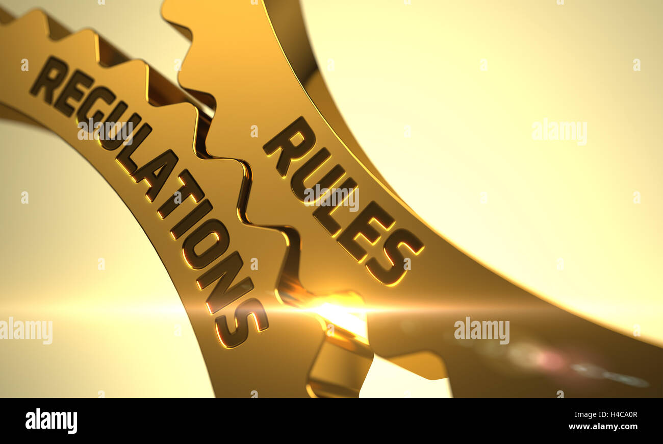 Règlement Dispositions Concept. Golden Cog Gears. 3D. Banque D'Images