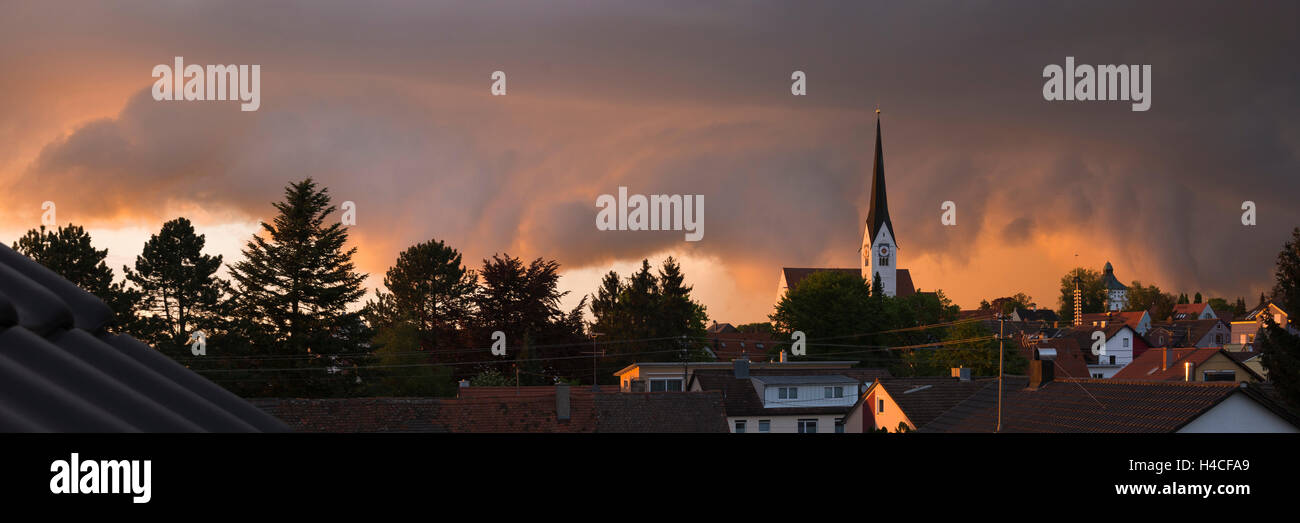 Germany, Bavaria, Augsbourg, comté de Schabmünchen, ville, vue, immensité, panorama, de la lumière, de l'humeur, le soir, Banque D'Images Germany, Bavaria, Augsbourg, comté de Schabmünchen, ville, vue, immensité, panorama, de la lumière, de l'humeur, le soir, Banque D'Images