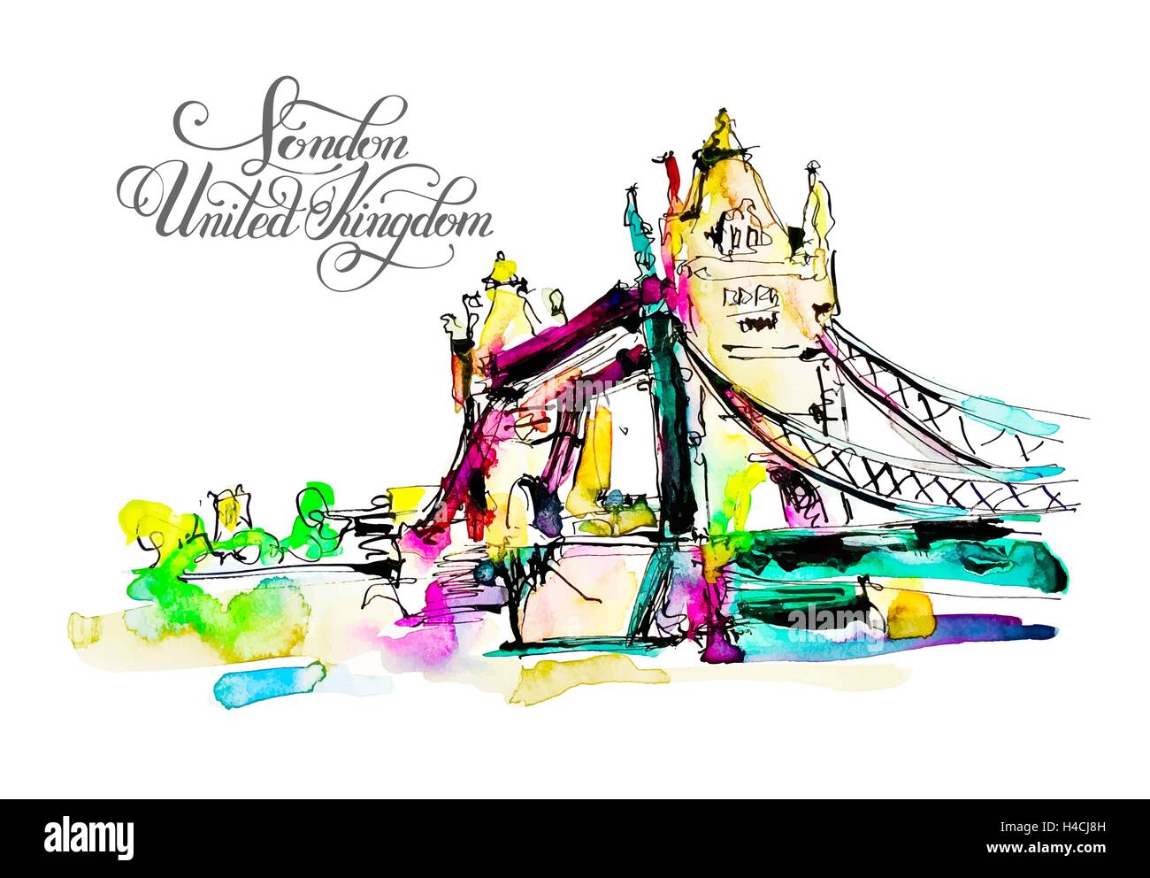 Aquarelle peinture de la Tower Bridge à Londres ville Illustration de Vecteur