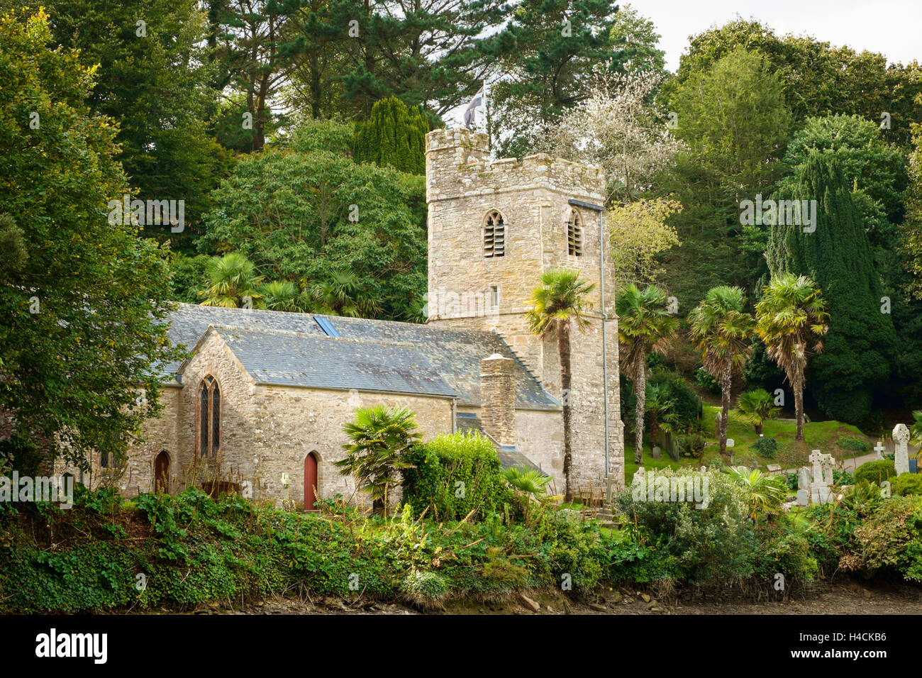 Églises britanniques - St Just in Roseland Roseland Peninsula, Royaume-Uni l'église, Cornwall, England, UK Banque D'Images