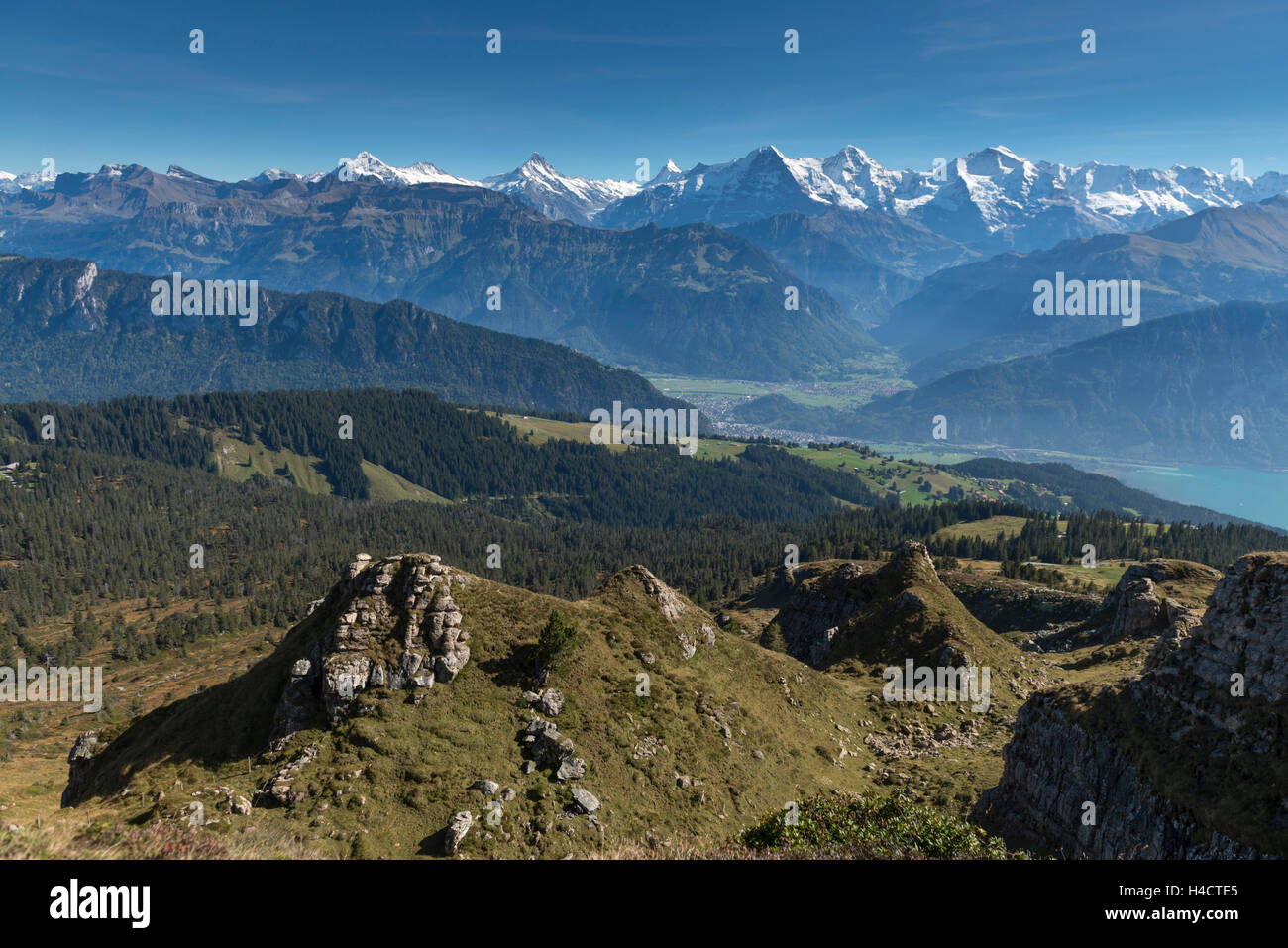 L'Europe, Suisse, vue depuis le bas de la corne corne corne météo, la peur, l'Eiger, moine et Virgin (v. g. Après r.), dans la vallée de intersheet Banque D'Images