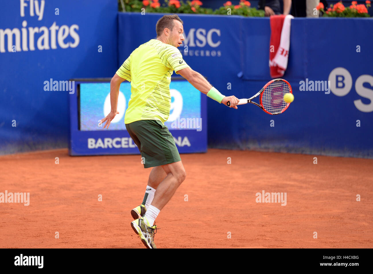 Barcelone - APR 24 : Igor Andreev (joueuse de tennis) célèbre une victoire à l'Open de Barcelone ATP Banc Sabad Banque D'Images