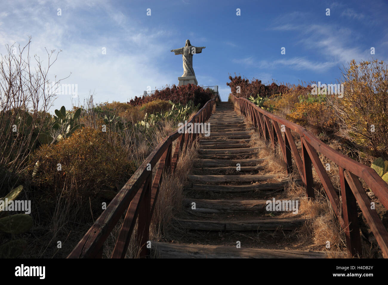 Madère, l'île de Garajau Canico, statue Cristo Rei, escaliers à la mer Banque D'Images