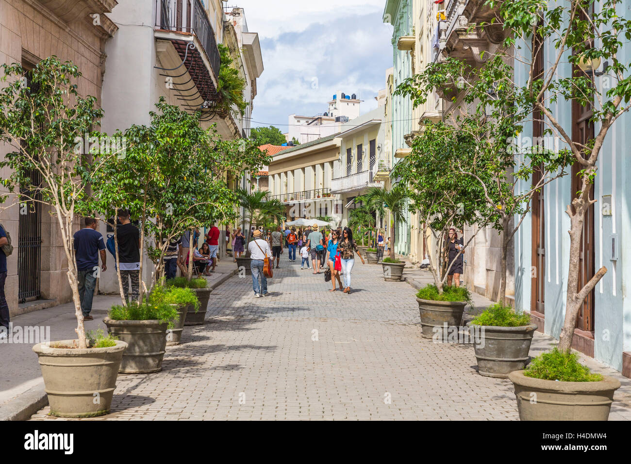 Rue restaurée dans la vieille ville de La Havane, centre, La Habana, Cuba, la République de Cuba, les Antilles, les Caraïbes Banque D'Images