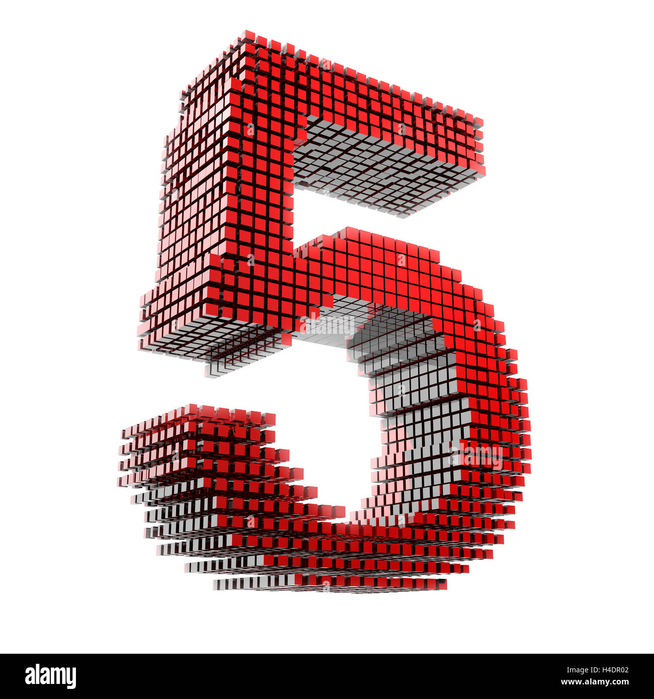 3D-chiffres en rouge cinq fragments de matériel in front of white numérique Hntergrund Banque D'Images