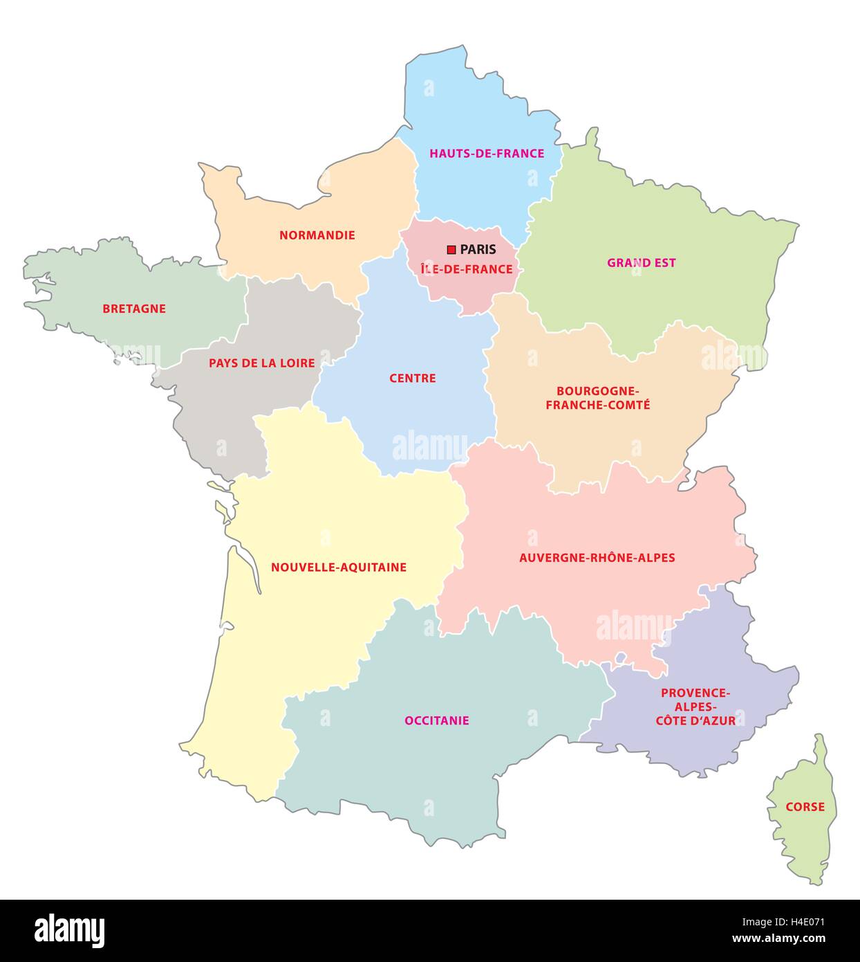 Carte administrative des 13 régions de France depuis 2016 Image Vectorielle  Stock - Alamy
