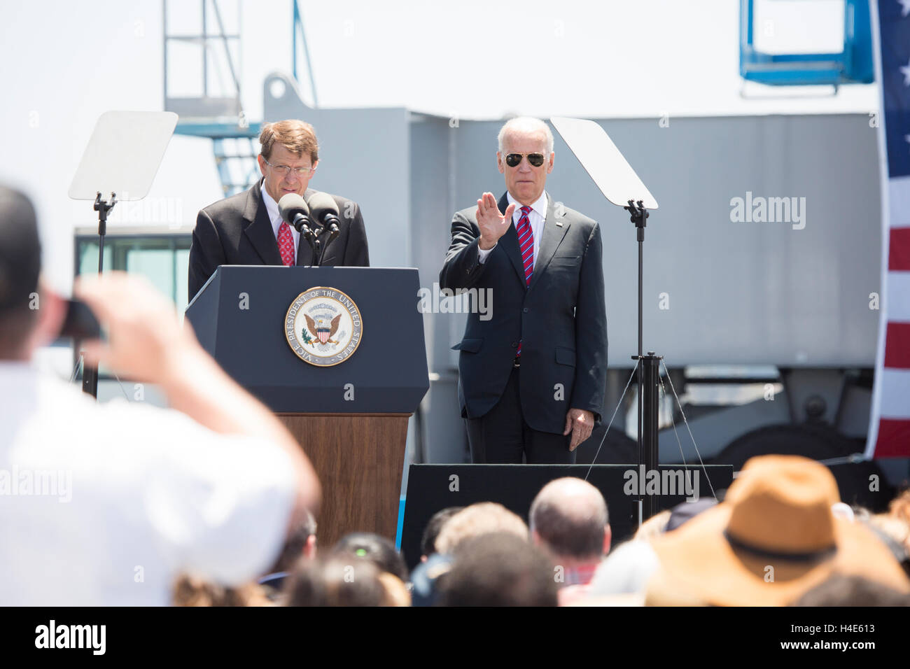 Le vice-président Joe Biden parle de l'application commerciale Unfided au Port de San Digeo, CA Banque D'Images