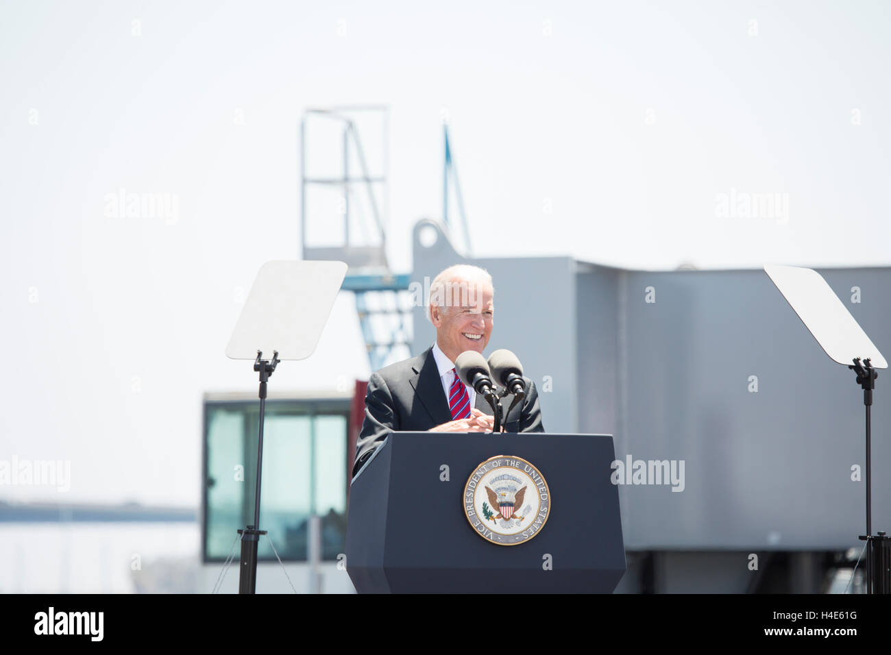 Le vice-président Joe Biden parle de l'application commerciale Unfided au Port de San Digeo, CA Banque D'Images