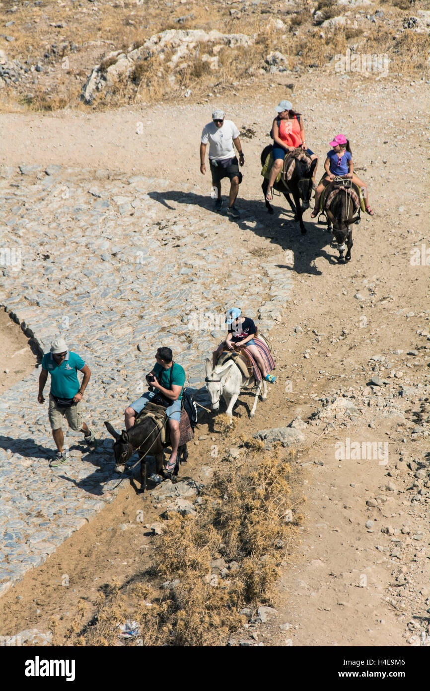 Lindos, touristes sur double pente Banque D'Images