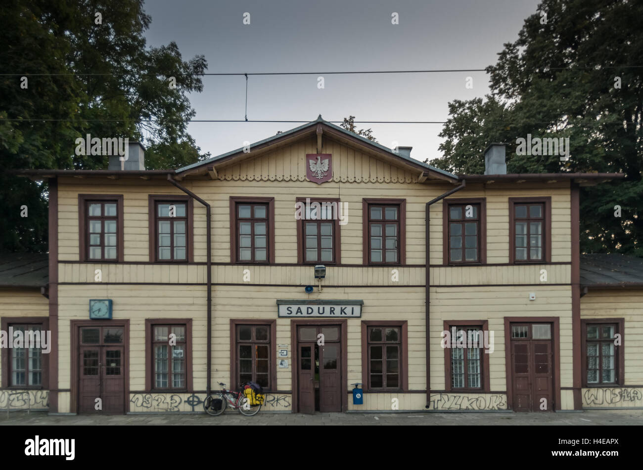 Vintage railway station, Sadurki, Pologne Banque D'Images