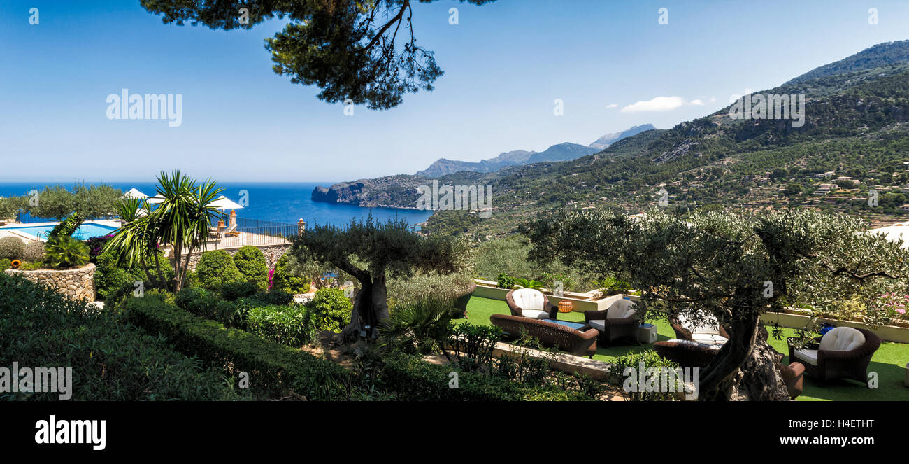 Mediterranean resort en bord de mer, avec de vieux oliviers et le salon Banque D'Images