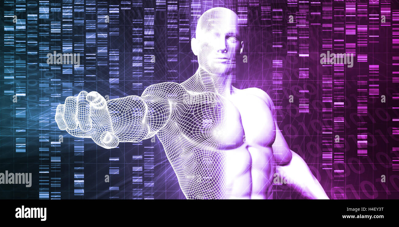 Avec la technologie médicale Ingénieur scientifique sur fond d'ADN Banque D'Images