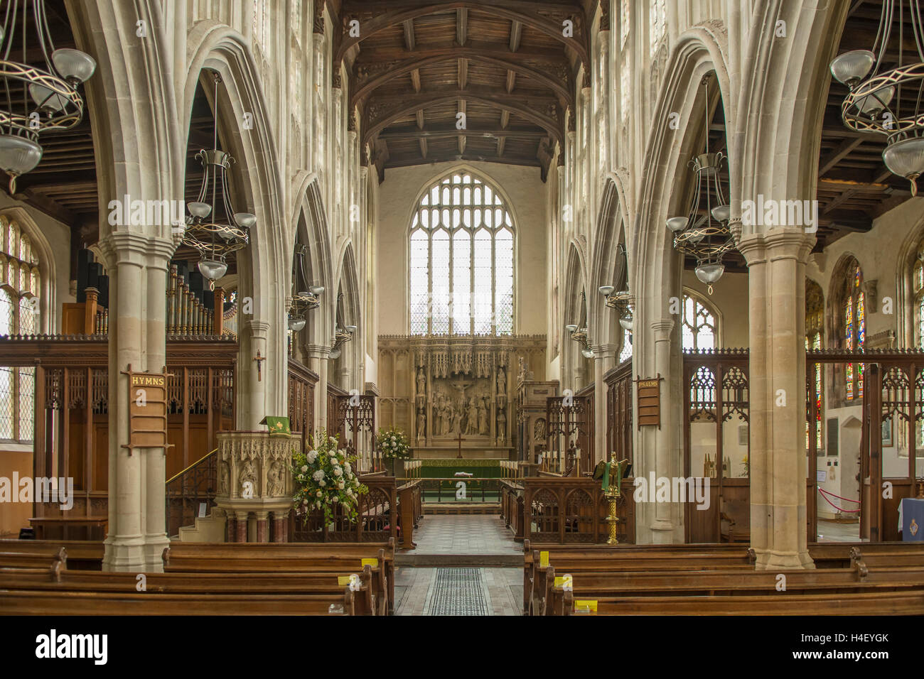 Choeur et autel de l'église Holy Trinity, Long Melford, Suffolk, Angleterre Banque D'Images