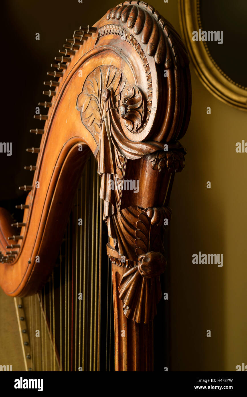Détail d'une harpe classique close up Banque D'Images