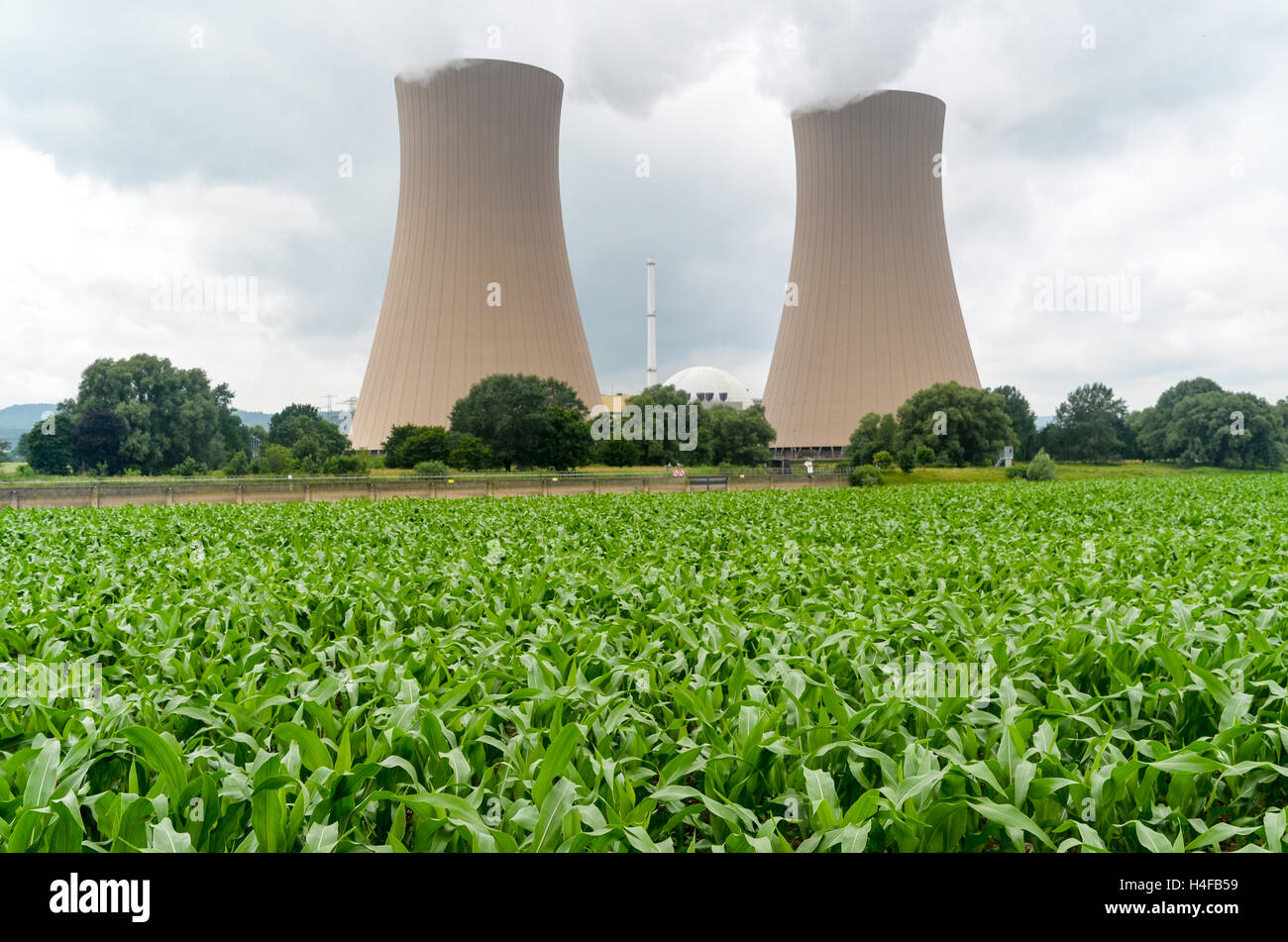 Tours de refroidissement de la centrale nucléaire Grohnde,Allemagne Banque D'Images