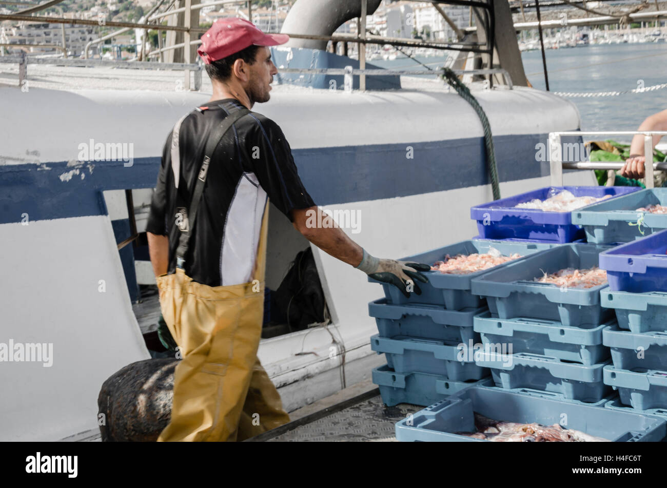 Vue d'une pêche dans les cases bleu port Altea, Alicante, Espagne du nord Banque D'Images